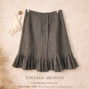 Charles Nolan New York Wool Pleated Flounce Hem Skirt Gray Size 6